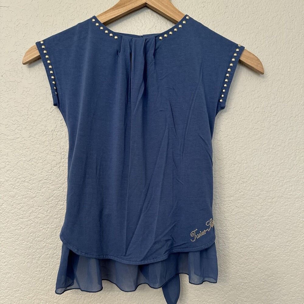 My TwinSet Simona Barbieri Blue Top Sheer Studded Blouse Shirt Size XS 6/116 EUC